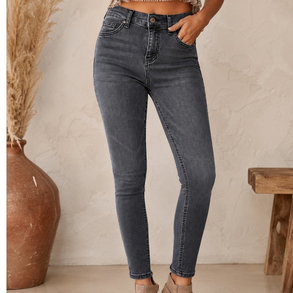 Topshop Moto Jamie High Rise Skinny Jeans Washed Black W26‎ Crop Tapered Leg
